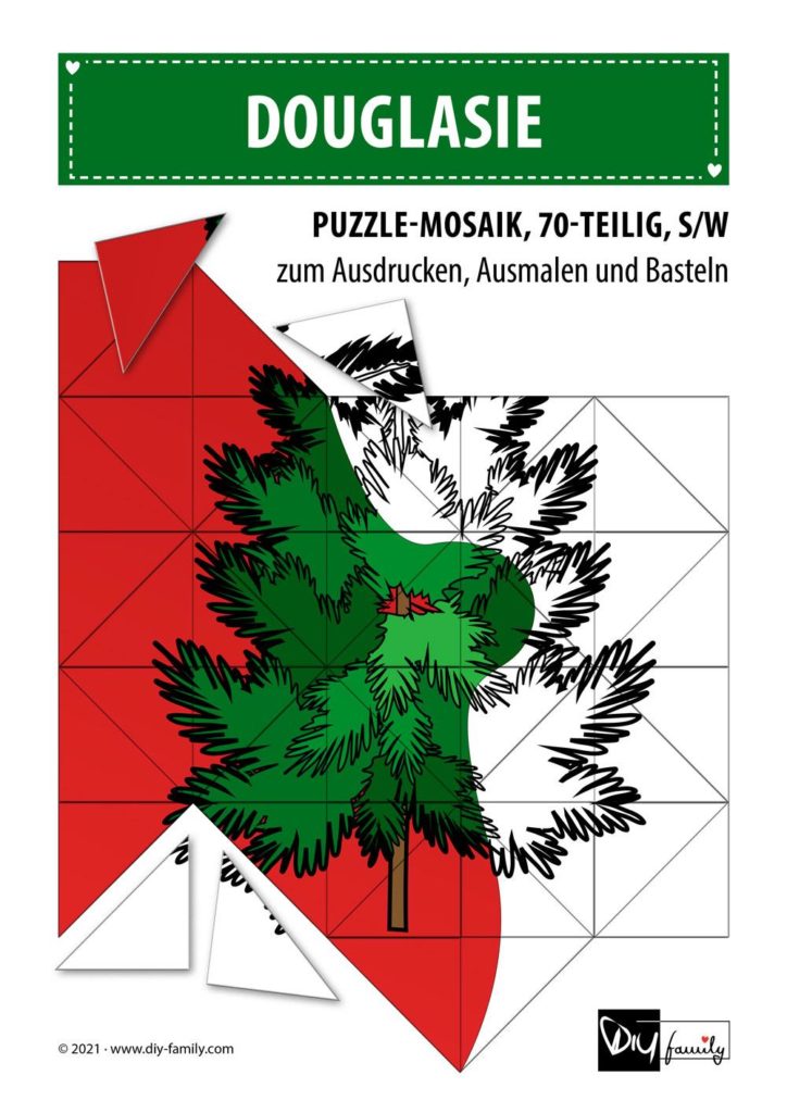 Douglasie – Mosaikpuzzle zum Ausschneiden und Ausmalen