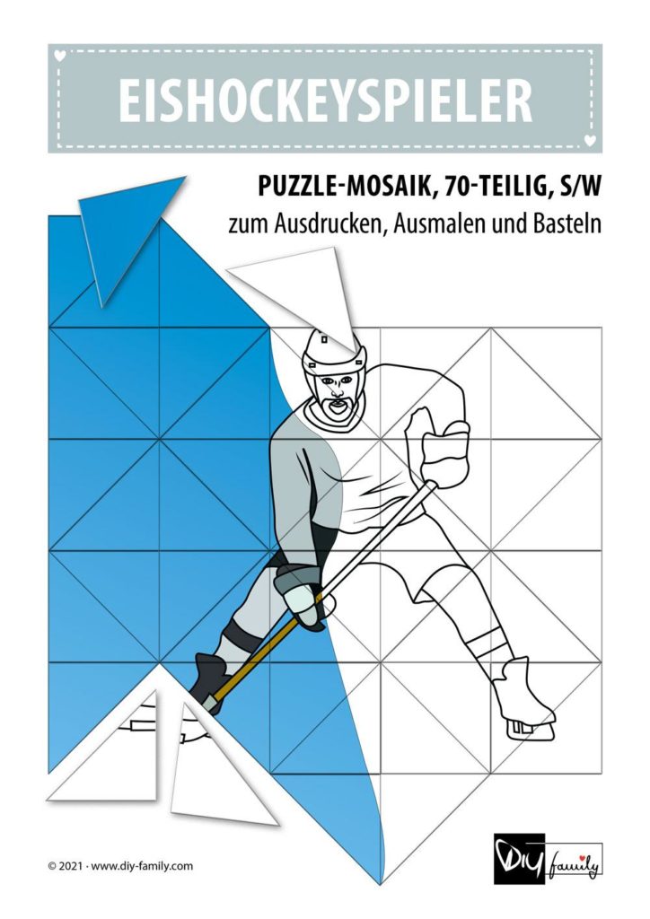 Eishockeyspieler – Mosaikpuzzle zum Ausschneiden und Ausmalen