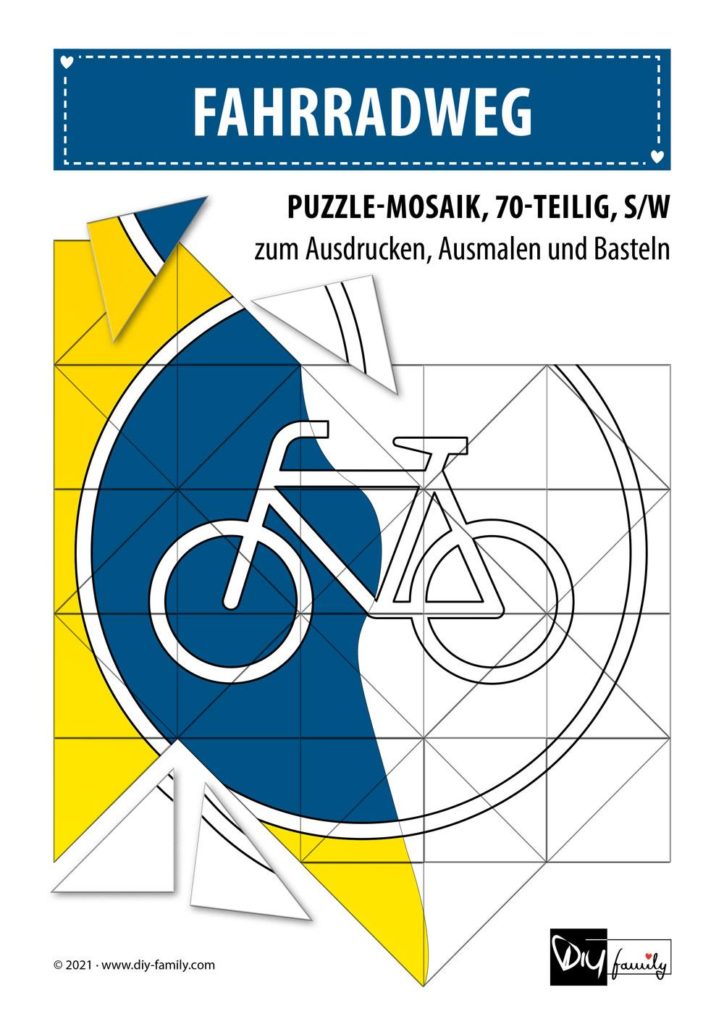Fahrradweg – Mosaikpuzzle zum Ausschneiden und Ausmalen