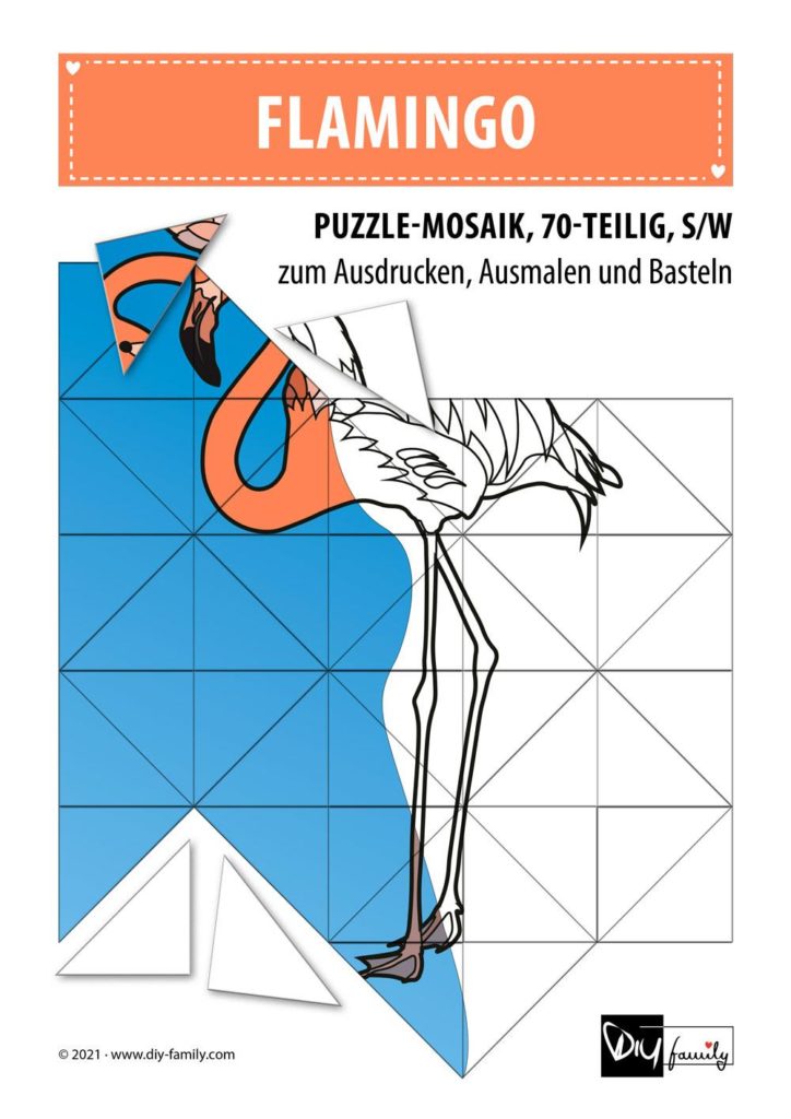 Flamingo – Mosaikpuzzle zum Ausschneiden und Ausmalen