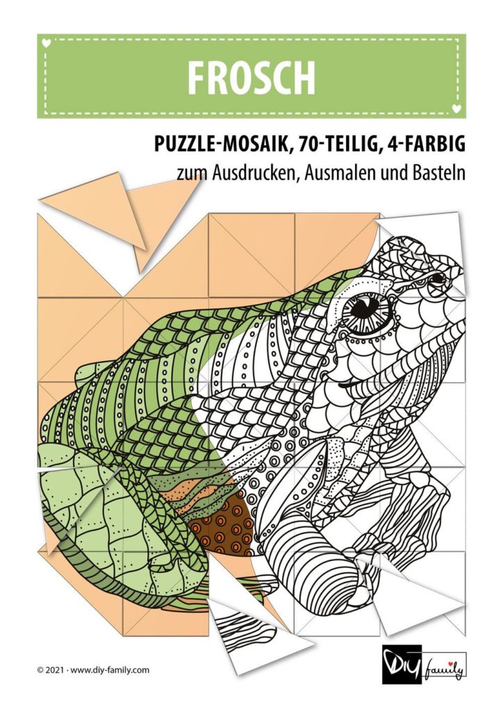Frosch – Mosaikpuzzle zum Ausschneiden und Ausmalen