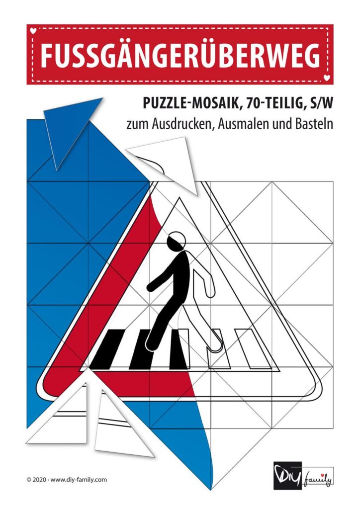 Fußgängerüberweg – Mosaikpuzzle zum Ausschneiden und Ausmalen