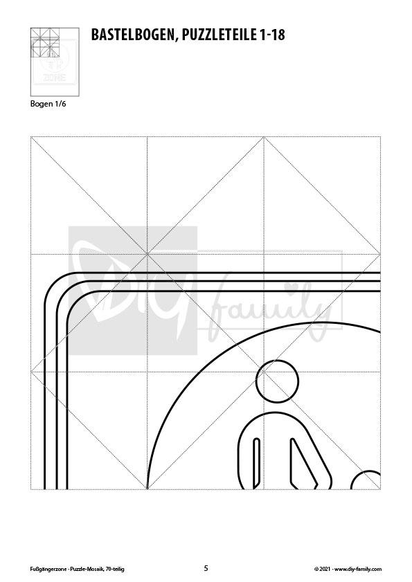 Fußgängerzone – Mosaikpuzzle zum Ausschneiden und Ausmalen