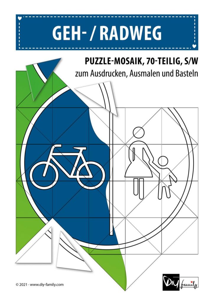 Geh- Radweg – Mosaikpuzzle zum Ausschneiden und Ausmalen