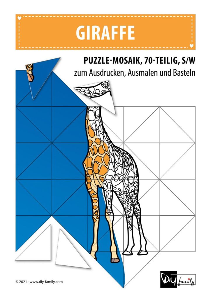 Giraffe – Mosaikpuzzle zum Ausschneiden und Ausmalen