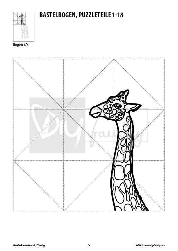 Giraffe – Mosaikpuzzle zum Ausschneiden und Ausmalen