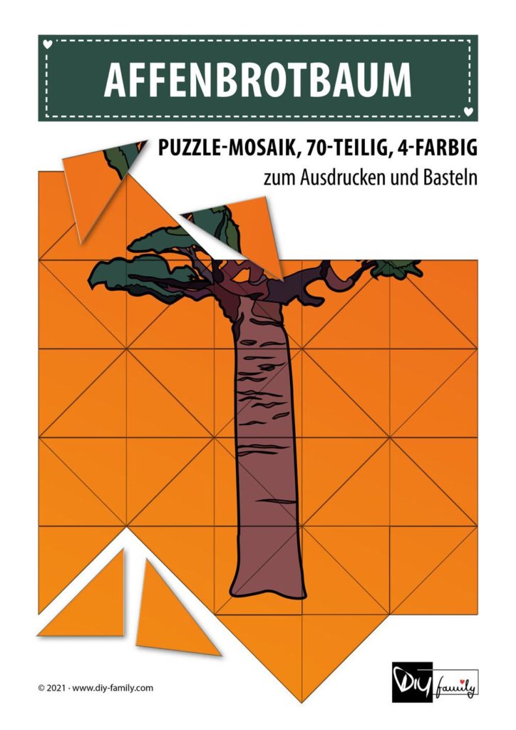 Affenbrotbaum – Mosaikpuzzle zum Ausschneiden und Basteln