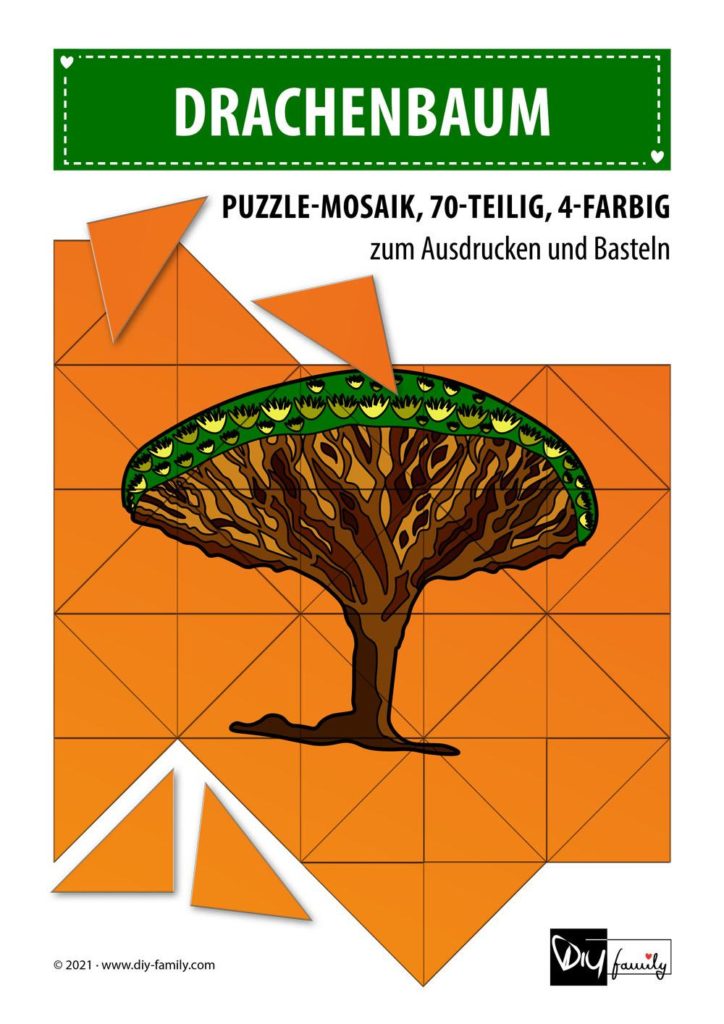 Drachenbaum – Mosaikpuzzle zum Ausschneiden und Basteln