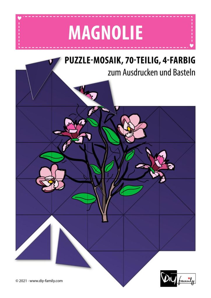 Magnolie – Mosaikpuzzle zum Ausschneiden und Basteln