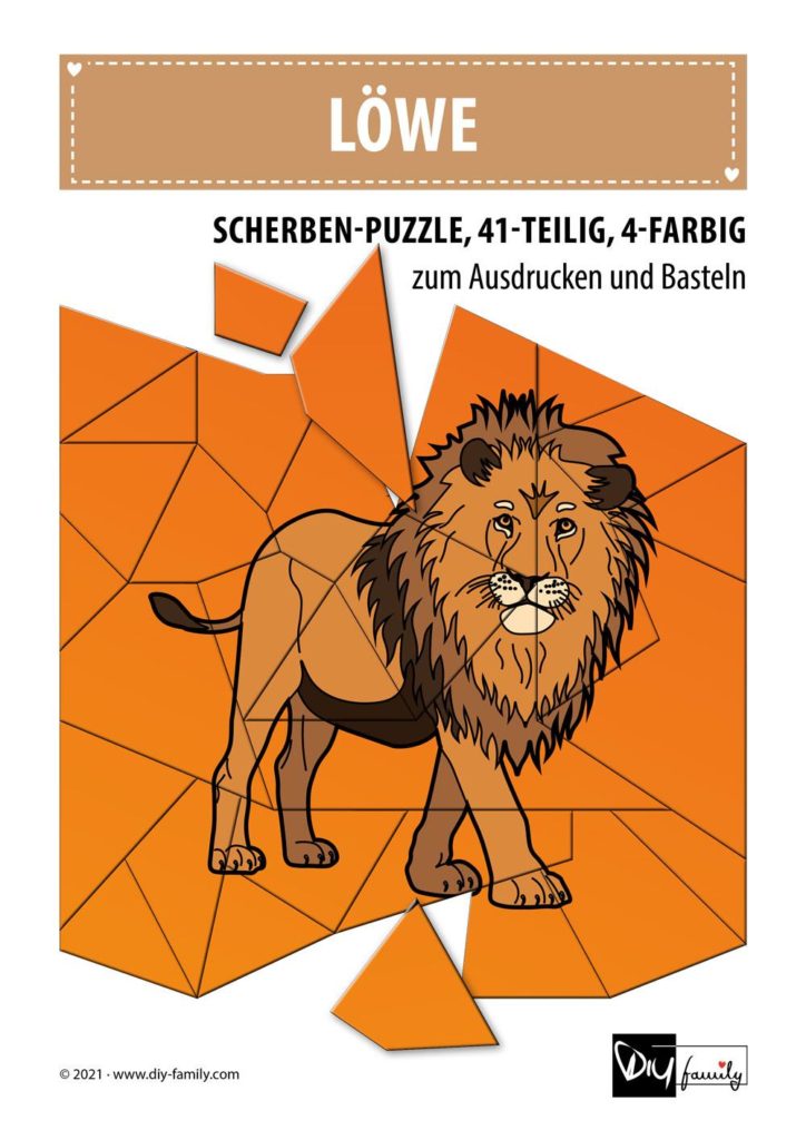 Löwe – Scherben-Puzzle zum Ausdrucken und Ausschneiden