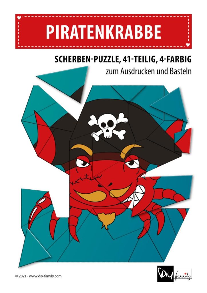 Piratenkrabbe – Scherben-Puzzle zum Ausdrucken und Ausschneiden