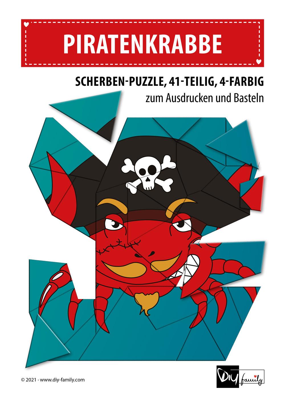 Piratenkrabbe – Scherben-Puzzle zum Ausdrucken und Ausschneiden - DIY