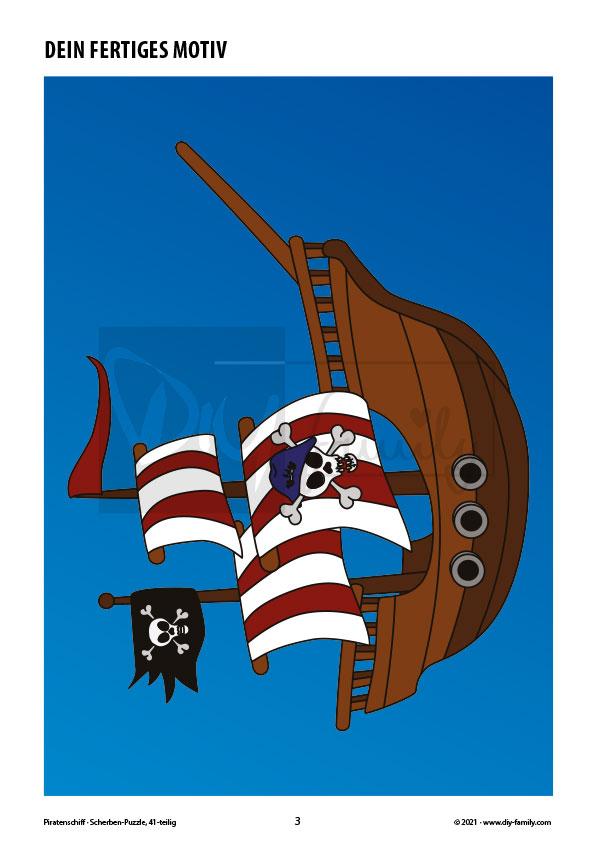 Piratenschiff – Scherben-Puzzle zum Ausdrucken, Ausschneiden und Ausmalen