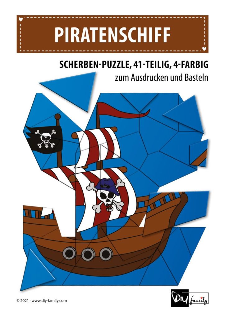 Piratenschiff – Scherben-Puzzle zum Ausdrucken und Ausschneiden