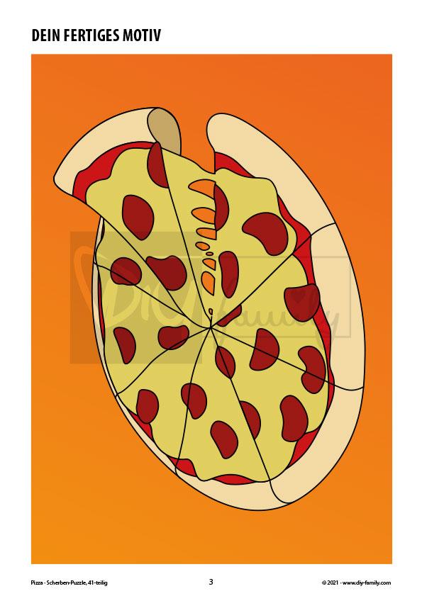 Pizza – Scherben-Puzzle zum Ausdrucken, Ausschneiden und Ausmalen