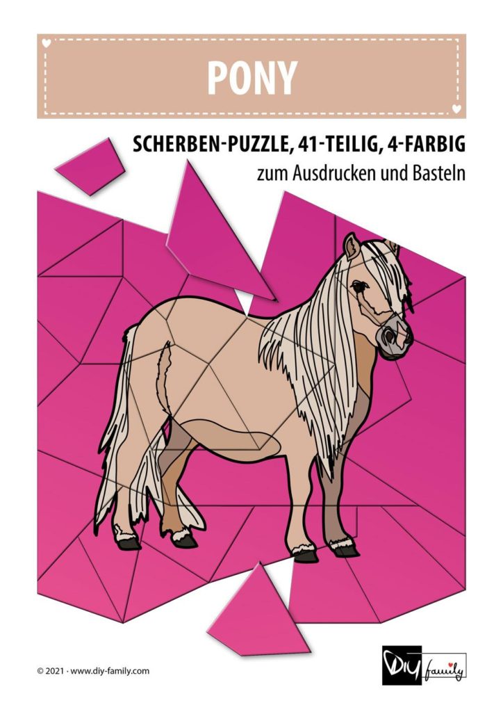 Pony – Scherben-Puzzle zum Ausdrucken und Ausschneiden