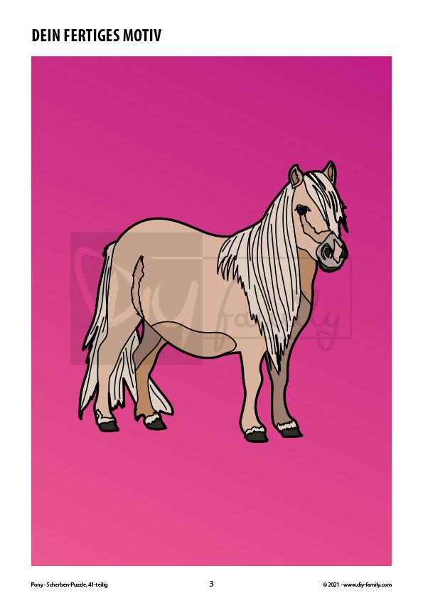 Pony – Scherben-Puzzle zum Ausdrucken, Ausschneiden und Ausmalen