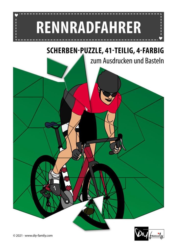 Rennradfahrer – Scherben-Puzzle zum Ausdrucken und Ausschneiden