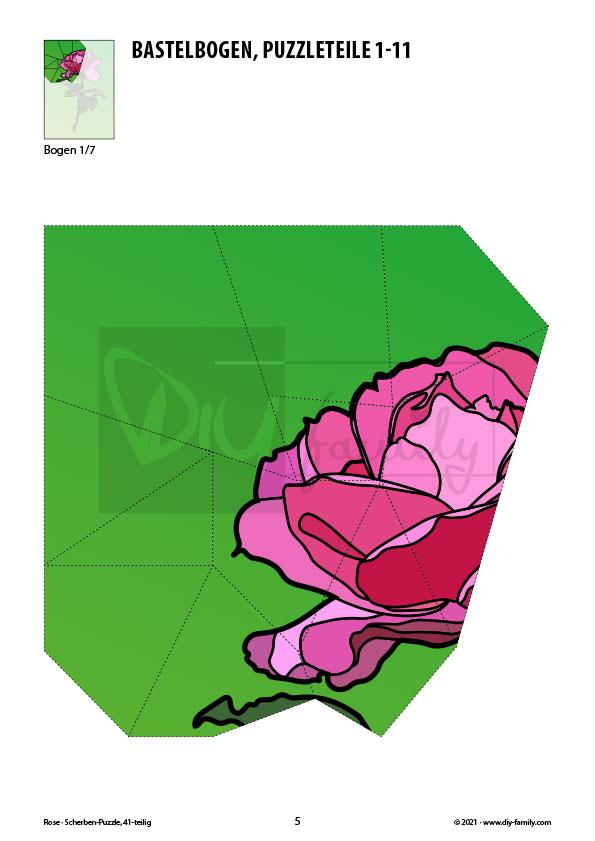 Rose – Scherben-Puzzle zum Ausdrucken und Ausschneiden