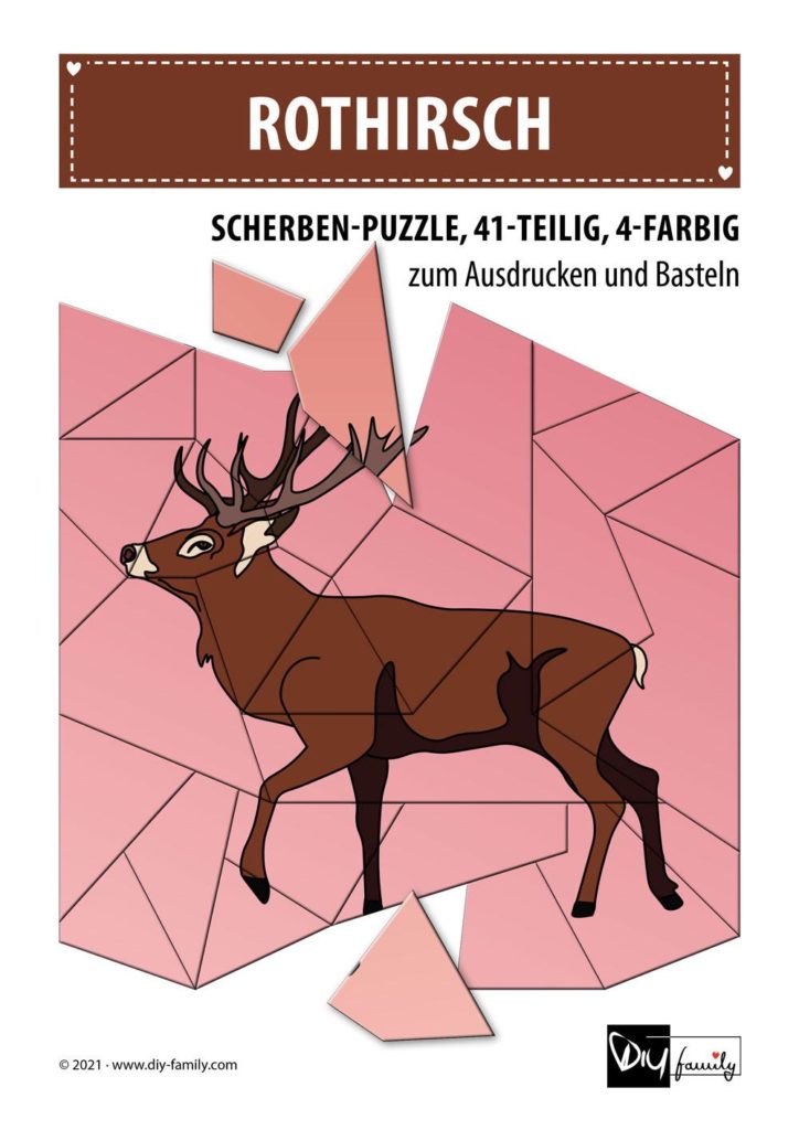 Rotshirsch – Scherben-Puzzle zum Ausdrucken und Ausschneiden
