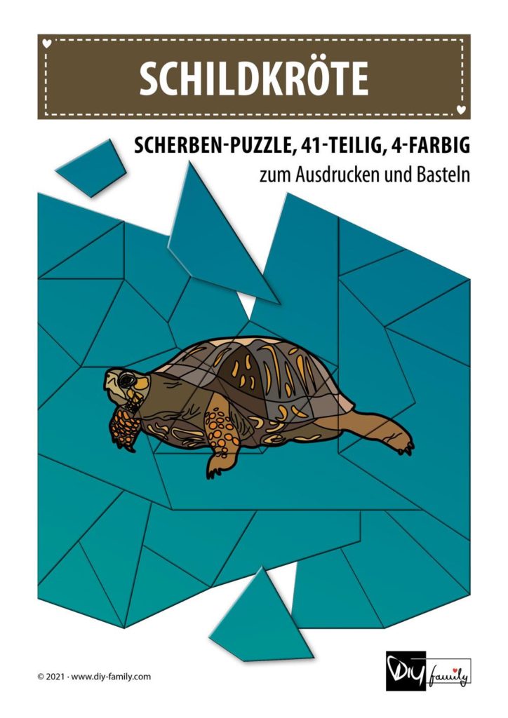 Schildkröte – Scherben-Puzzle zum Ausdrucken und Ausschneiden