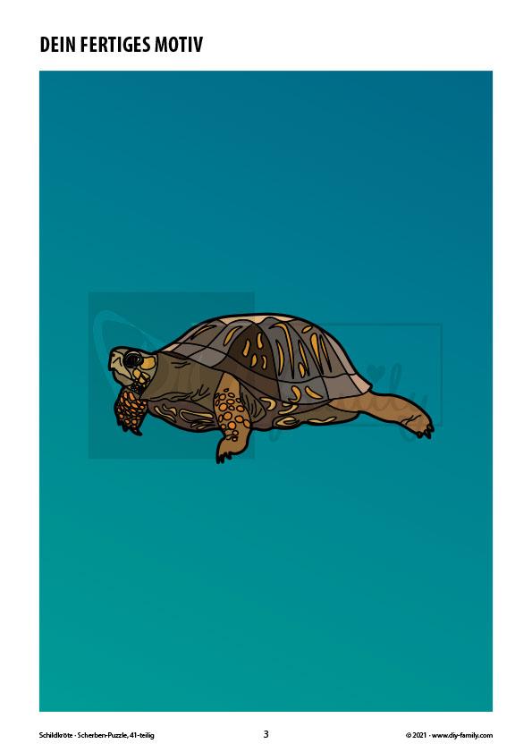 Schildkröte – Scherben-Puzzle zum Ausdrucken, Ausschneiden und Ausmalen