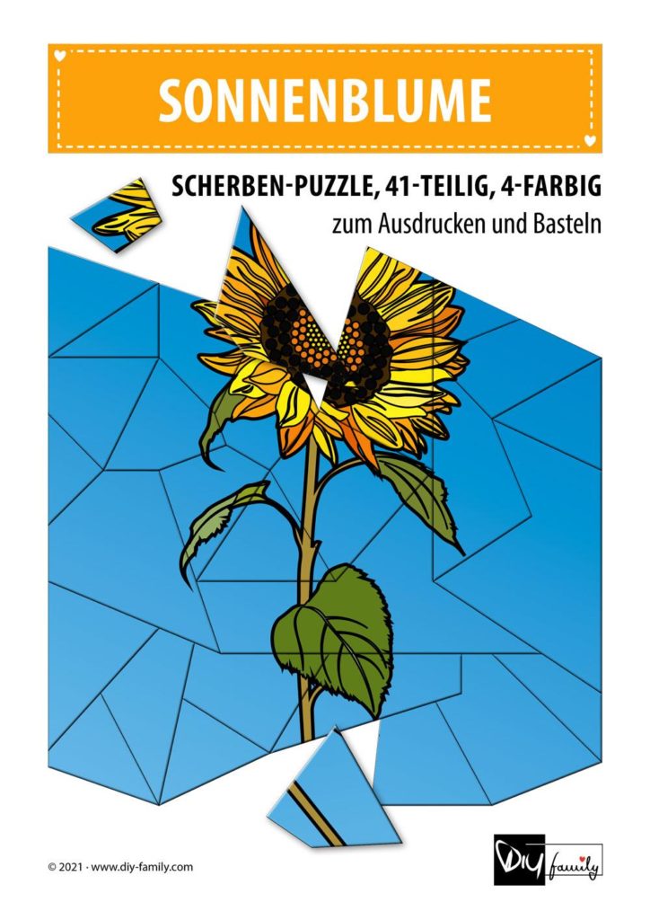 Sonnenblume – Scherben-Puzzle zum Ausdrucken und Ausschneiden