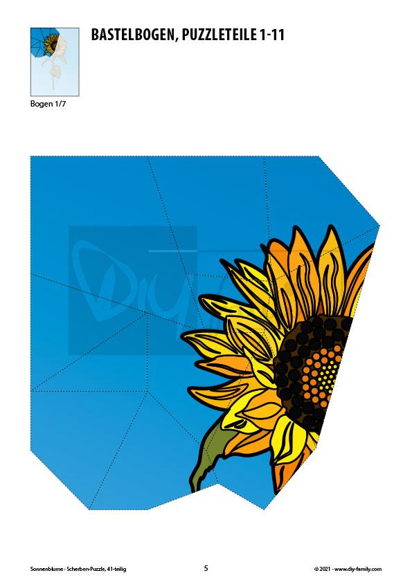 Sonnenblume – Scherben-Puzzle zum Ausdrucken und Ausschneiden