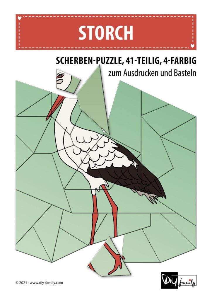 Storch – Scherben-Puzzle zum Ausdrucken und Ausschneiden