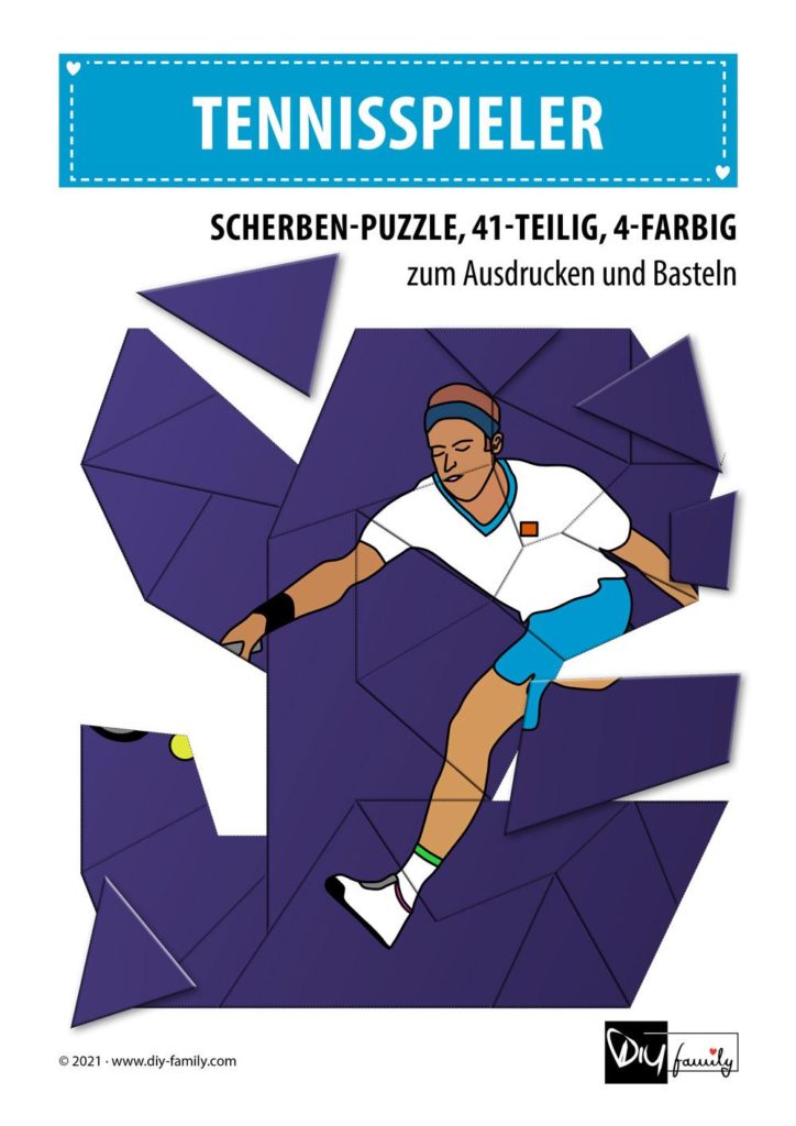 Tennisspieler – Scherben-Puzzle zum Ausdrucken und Ausschneiden