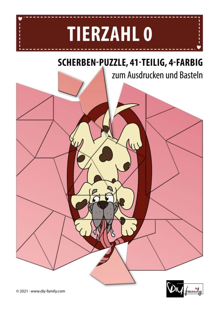 Tierzahlen 0 – Scherben-Puzzle zum Ausdrucken und Ausschneiden