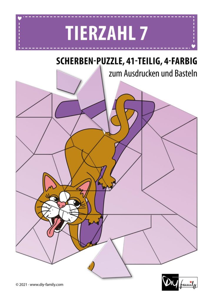 Tierzahlen 7 – Scherben-Puzzle zum Ausdrucken und Ausschneiden