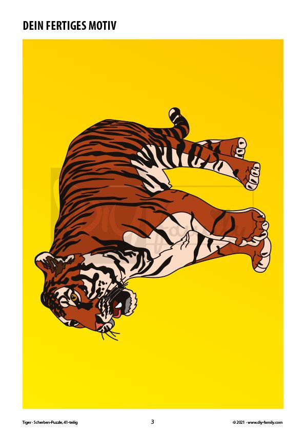 Tiger – Scherben-Puzzle zum Ausdrucken, Ausschneiden und Ausmalen