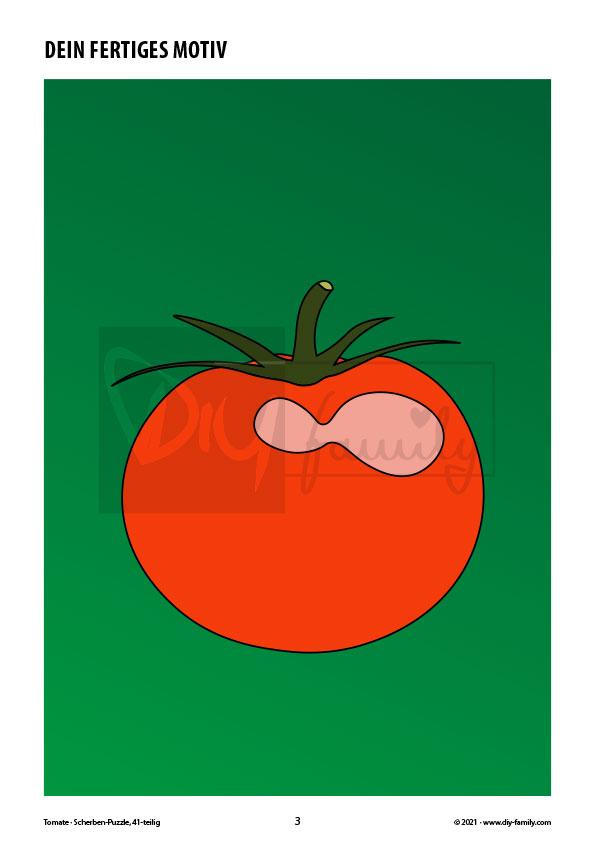 Tomate – Scherben-Puzzle zum Ausdrucken, Ausschneiden und Ausmalen