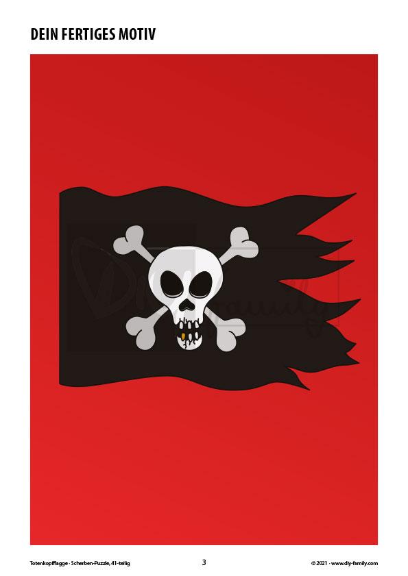 Piratenflagge – Scherben-Puzzle zum Ausdrucken, Ausschneiden und Ausmalen