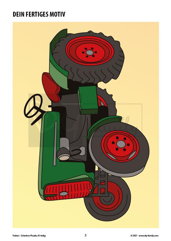 Traktor – Scherben-Puzzle zum Ausdrucken und Ausschneiden