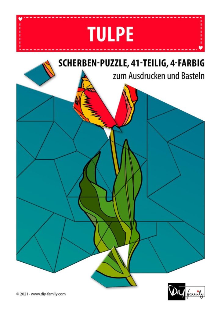 Tulpe – Scherben-Puzzle zum Ausdrucken und Ausschneiden