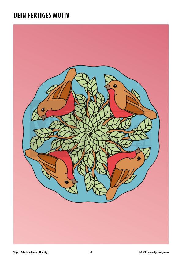 Vögel – Scherben-Puzzle zum Ausdrucken, Ausschneiden und Ausmalen