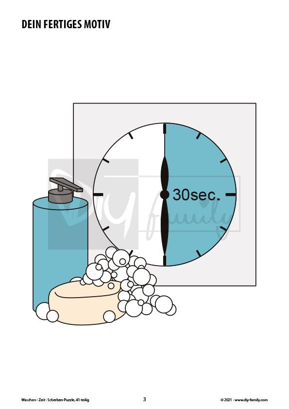 Waschen – Zeit – Scherben-Puzzle zum Ausdrucken, Ausschneiden und Ausmalen