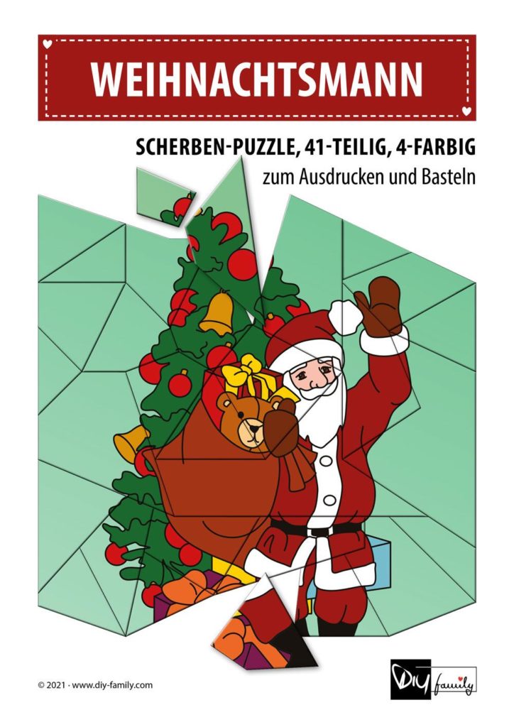 Weihnachtsmann 2 – Scherben-Puzzle zum Ausdrucken und Ausschneiden