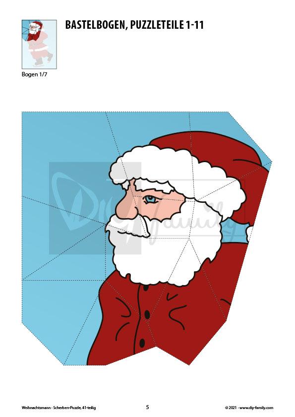 Weihnachtsmann – Scherben-Puzzle zum Ausdrucken und Ausschneiden