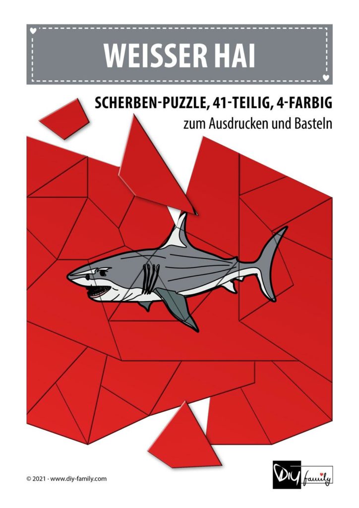 Weisser Hai – Scherben-Puzzle zum Ausdrucken und Ausschneiden
