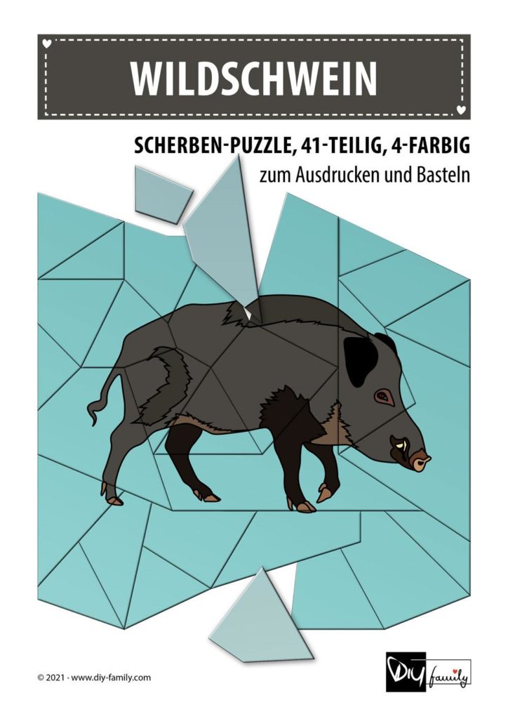 Wildschwein – Scherben-Puzzle zum Ausdrucken und Ausschneiden