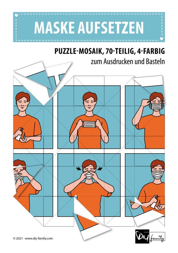 Maske aufsetzen – Mosaikpuzzle zum Ausschneiden und Basteln