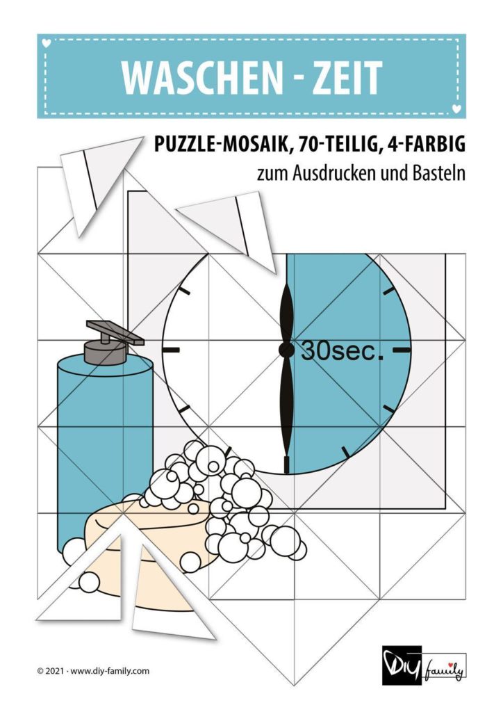 Waschen Zeit – Mosaikpuzzle zum Ausschneiden und Basteln