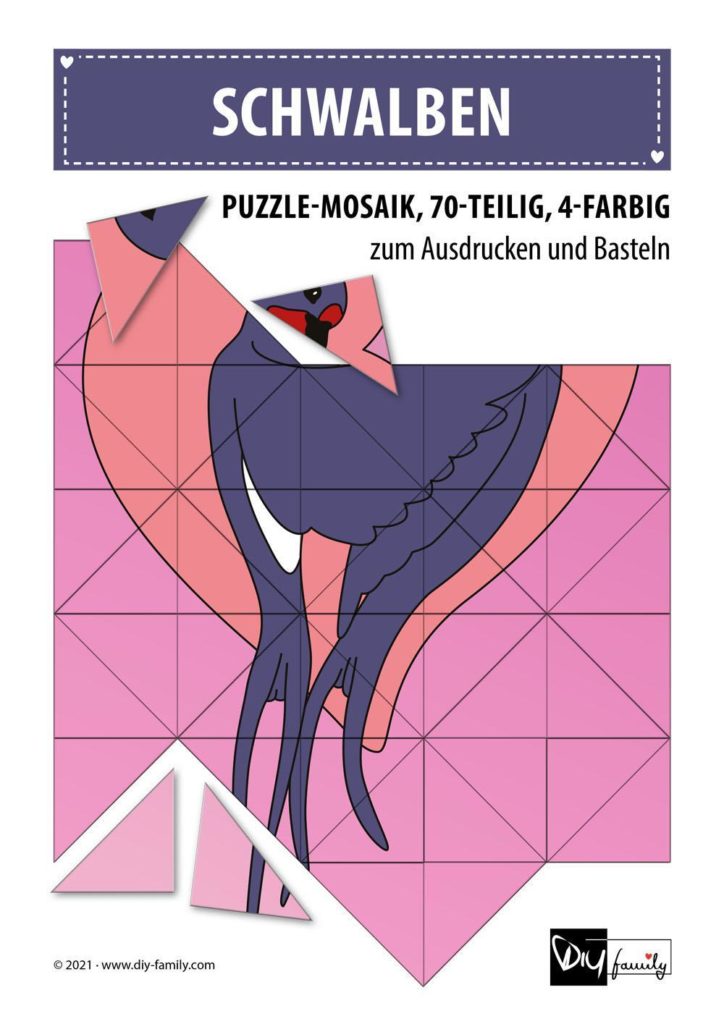 Schwalben – Mosaikpuzzle zum Ausschneiden und Basteln