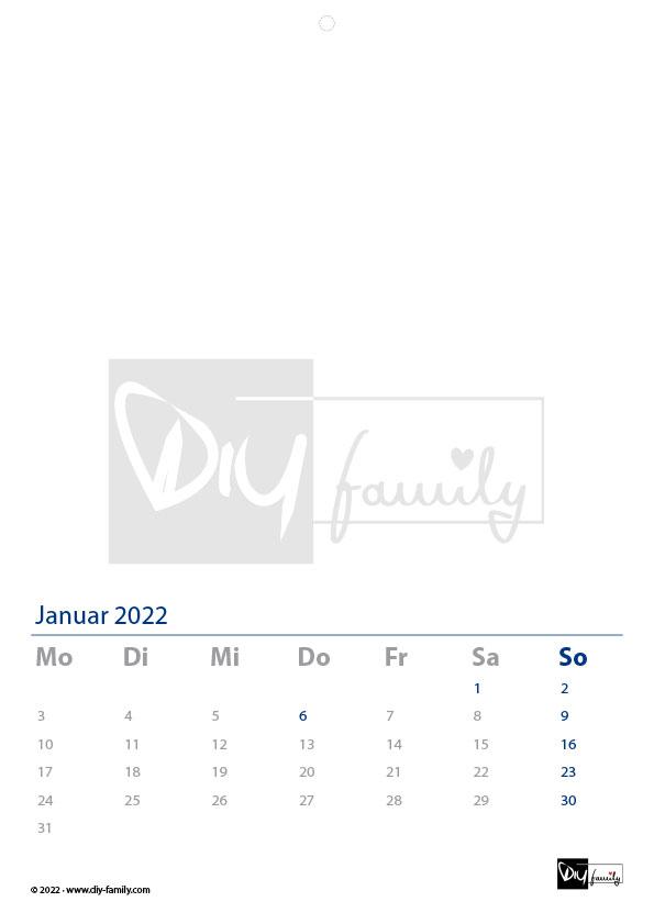 Blanko-Kalender 1 – Kalender zum Ausdrucken, Ausmalen und Beschriften 2022
