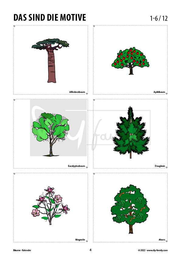 Bäume – Kalender zum Ausdrucken, Ausmalen und Beschriften 2022
