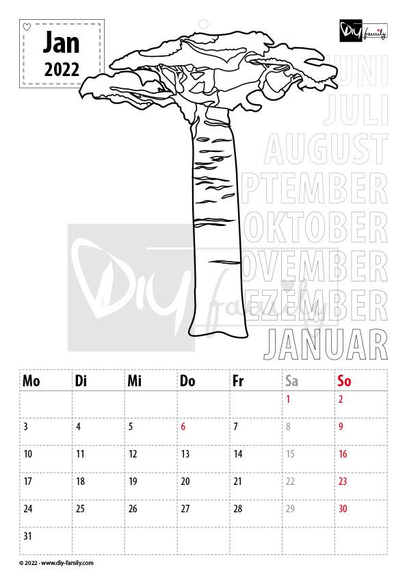 Bäume – Kalender zum Ausdrucken, Ausmalen und Beschriften 2022