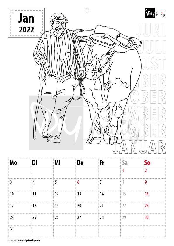 Bauernhof 2 – Kalender zum Ausdrucken, Ausmalen und Beschriften 2022